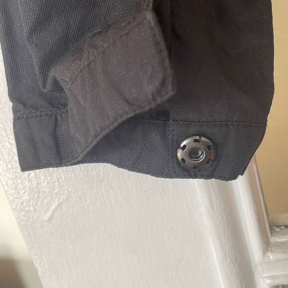 Tahari women’s black long sleeve motorcycle jacket front button collarless - Picture 10 of 12